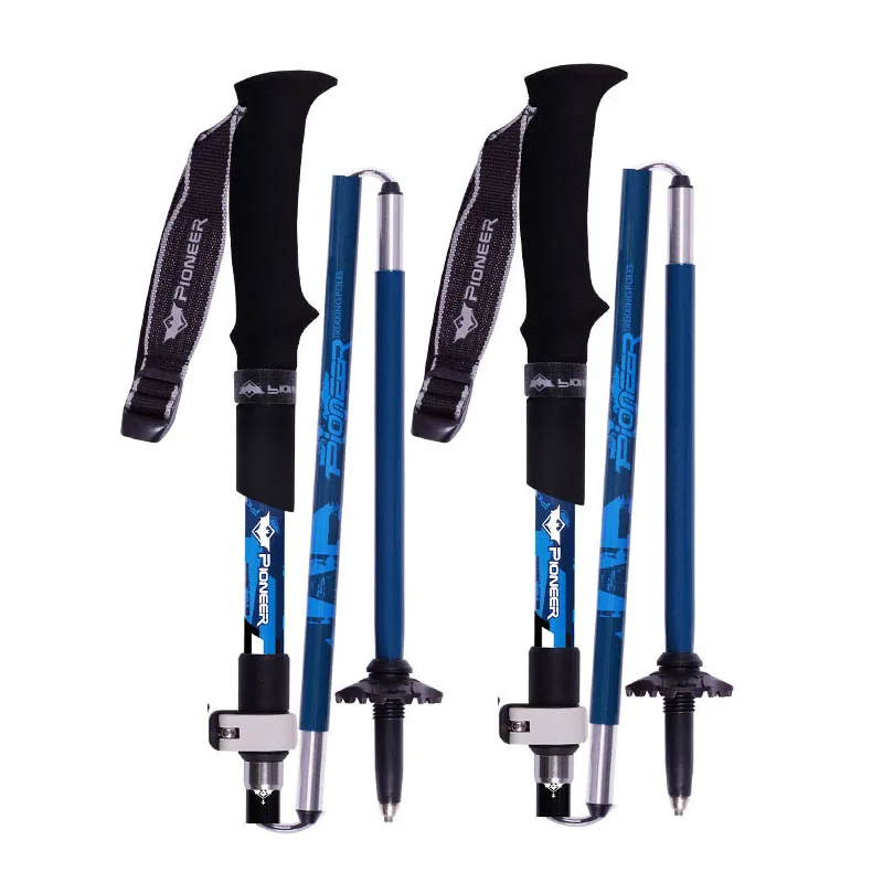 2pcs Walking Stick Folding 5 sections Trekking Poles (2 Carbon Fiber +3 Aluminium alloy) Mountain-climbing Crutch Outdoor Hiking