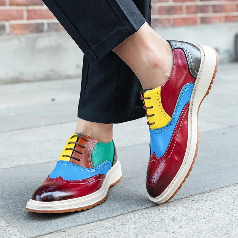 

Brand European American Style Business Lace Up Leather Shoes Casual Fashion Colored Leather Oxford Shoes Comfortable Mens Shoes