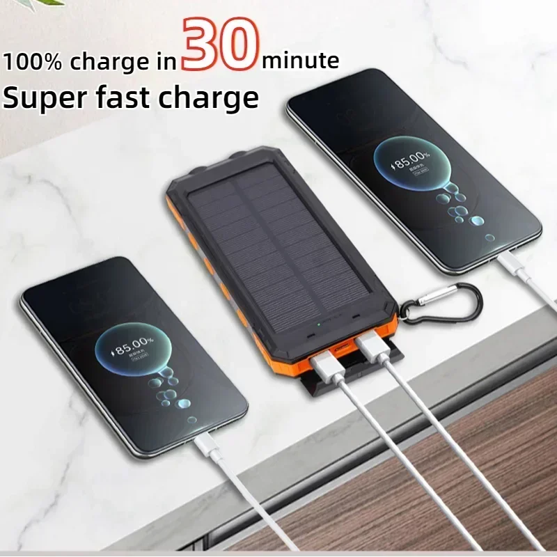 200000mAh Solar Power Bank Outdoor Large Capacity Fast Charging External Battery 2usb Waterproof PowerBank Flashlight for Iphone