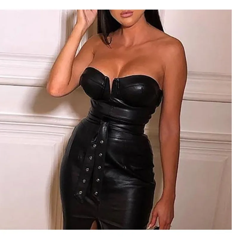 

Tube top sexy tight split end solid color women's dress