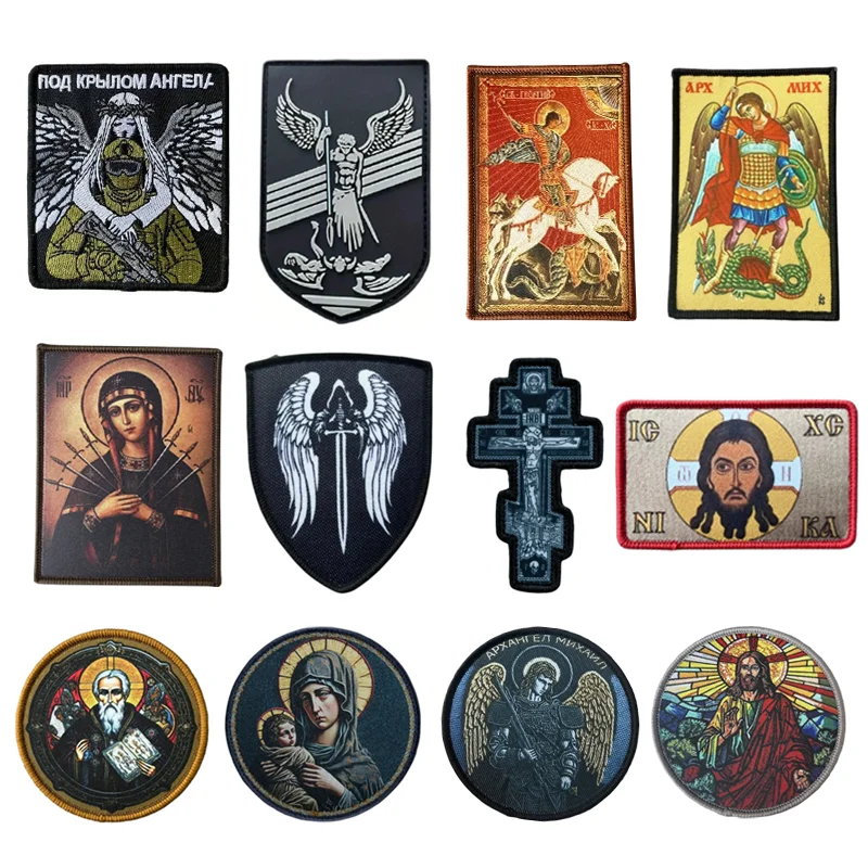 

Religious Tactical Patch Archangel Michael Morale Badge Embroidery Hook and Loop Military Patches Backpack Decorative Sticker