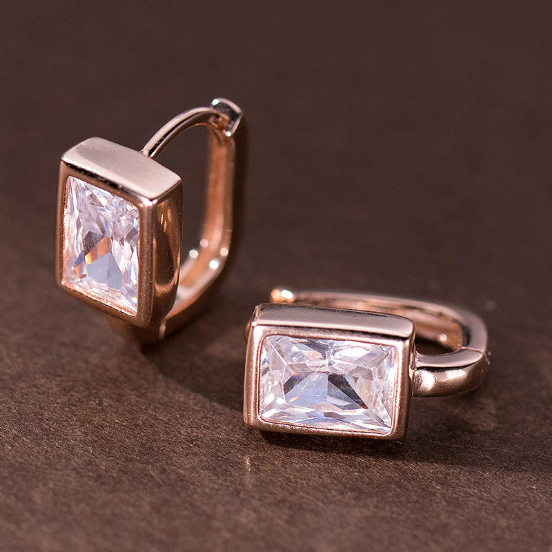 925 Silver Square Zircon Earrings for Women Gorgeous Zircon Geometric Wedding Luxury Jewelry Perforation Earring