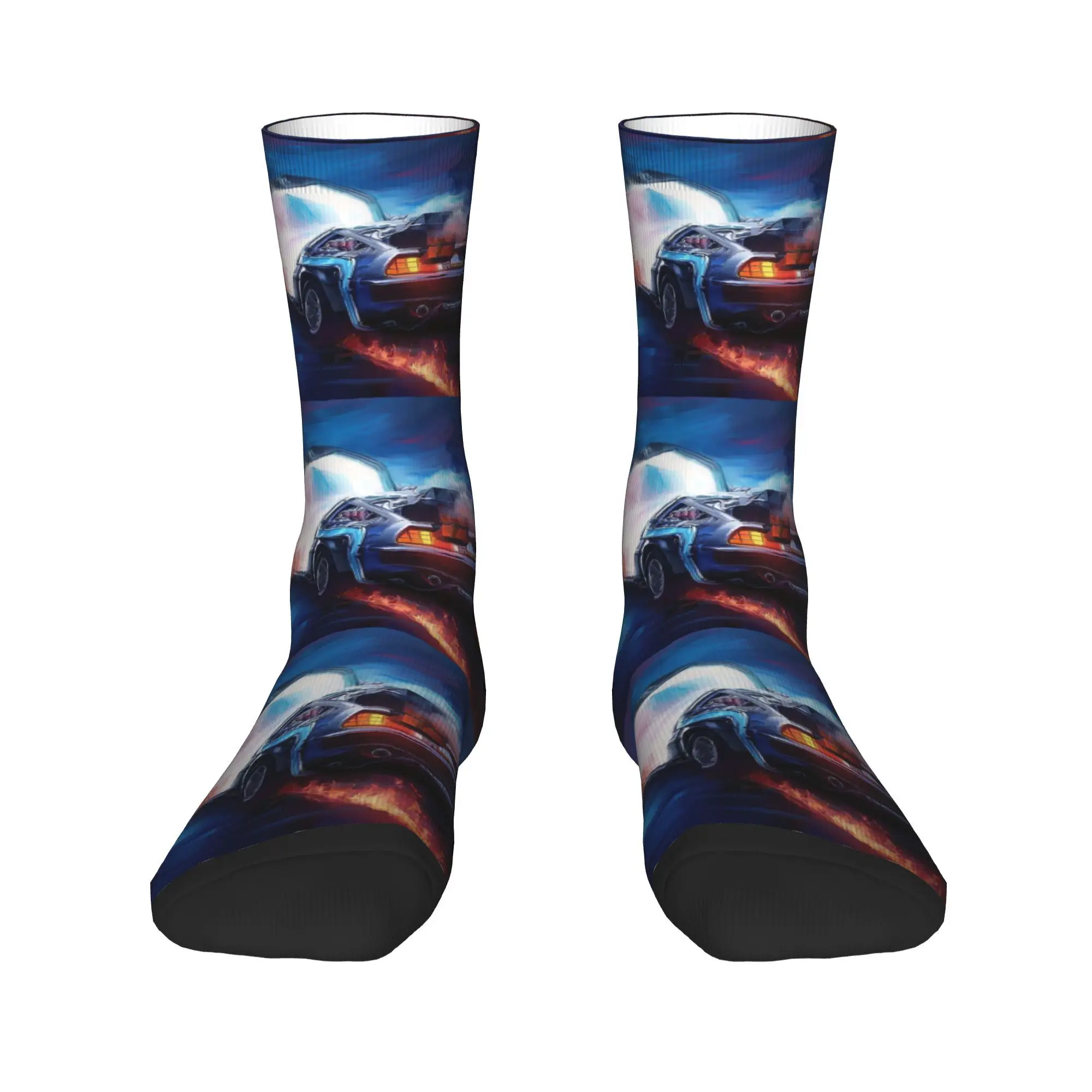 العودة إلى المستقبل Delorean Time Machine Socks Harajuku جوارب عالية الجودة جوارب طويلة للرجال والنساء هدايا عيد الميلاد