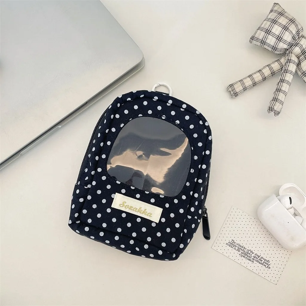 Polka Dot Storage Bag Thick Fabric Cotton Doll Storage Bag Transparent Window Pouch Transparent Dust-Proof Display Bag For Daily