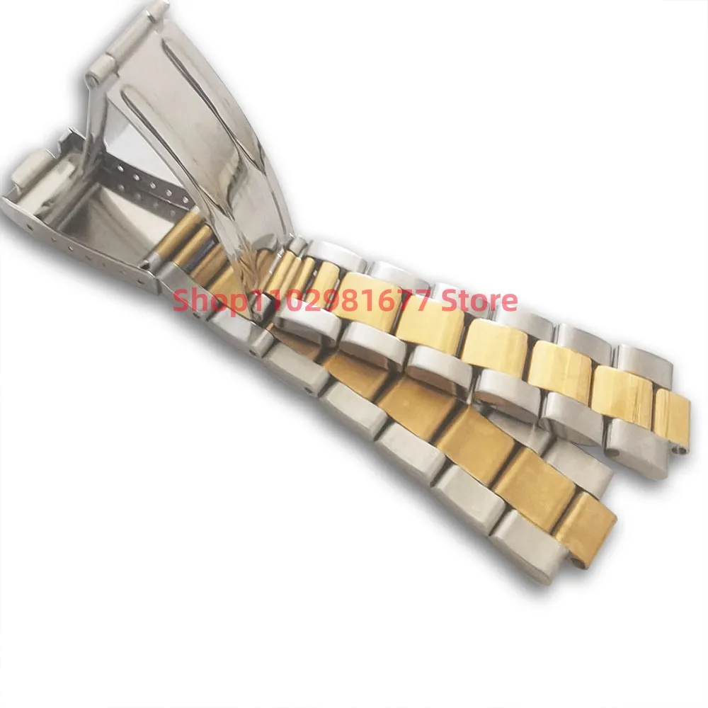 17mm 19mm 20mm Vintage Middle Gold Stainless Steel Curved End Oyster Watch Strap  Band Fit for Rolex 16033 1501 5500 78350 7835