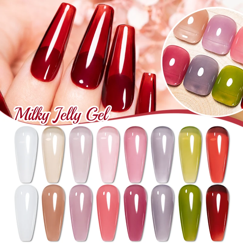 PUENTE Milky Jelly Gel Nail Polish 7.5ml Translucent Pink Color Nail Gel Soak Off  Nail Art Gel Manicure Semi-Permanent Varnish