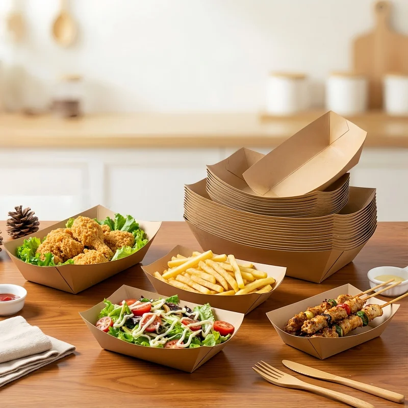 50 Pcs Disposable Sushi Wood Boat Catering Event Sushi Boat Tray Serving Bamboo Leaves Opening Plates Restaurant Tableware