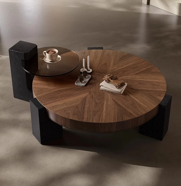 

*Italian simple round coffee table large anti-collision arc small apartment log antique living room coffee table