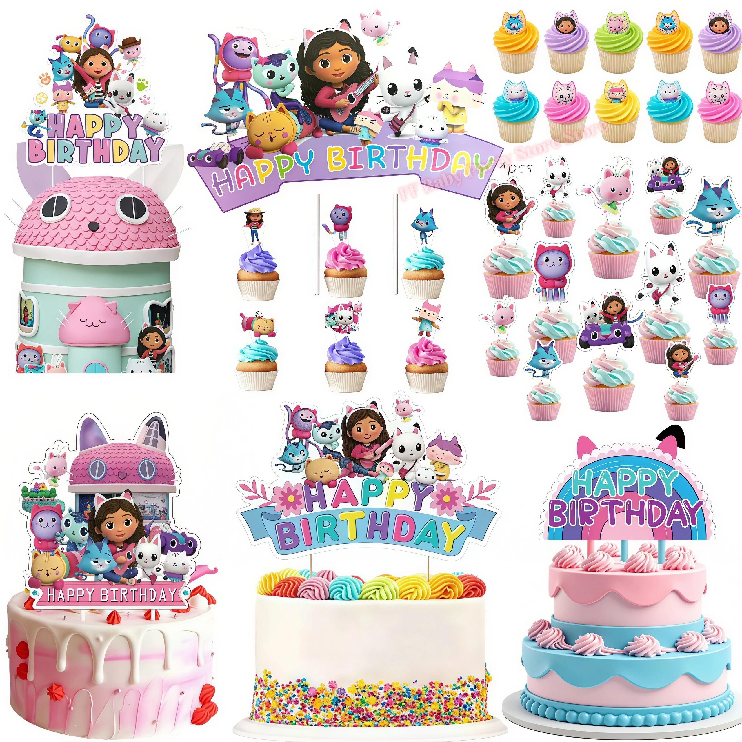 Gabby Dollhouse Birthday Cake Decoration Gabby Cats Cake Toppers Cupcake Topper for Kids Girls Party Favors Baby Shower Supplies
