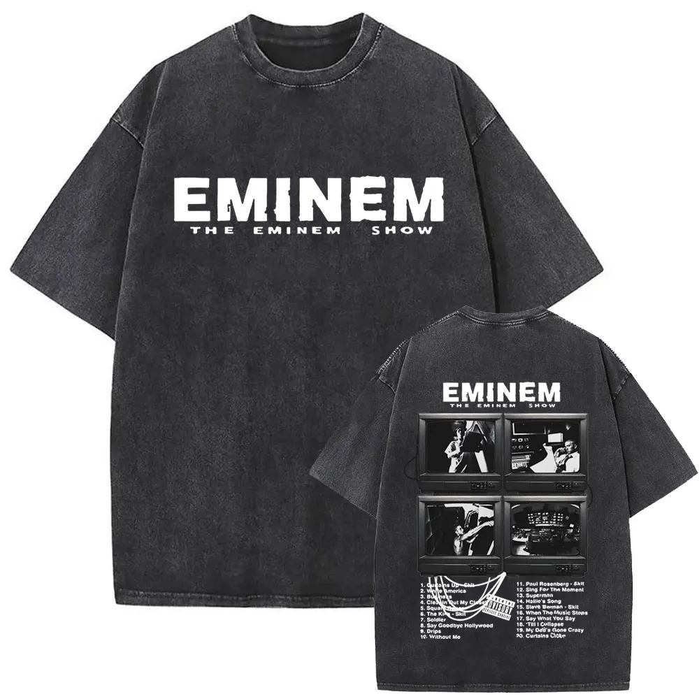 

Limited Rapper Eminem World Tour Music Vintage Washed T-shirt Men's Hip Hop Oversized T Shirts Unisex Fashion Trend Streetwear