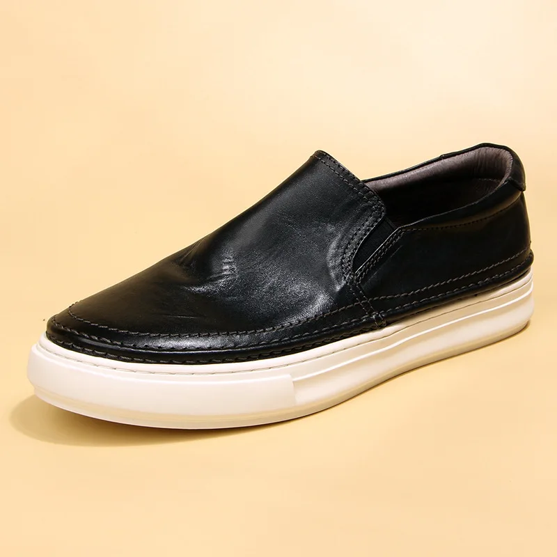 High Quality Retro Washed Horsehide Casual Shoes  Men's Loafers All Made  Genuine Leather Brown Black