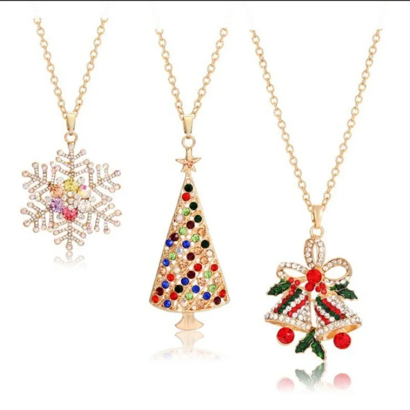 

Christmas necklace, sparkling Christmas tree snowflake Christmas bell pendant sweater chain