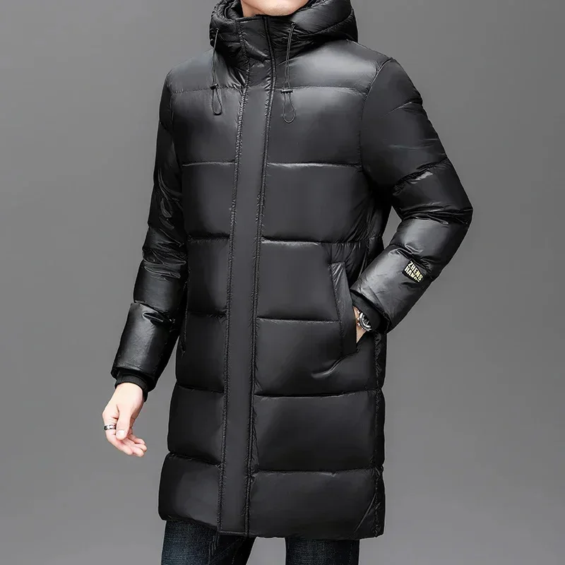 COZOK Mid-length Black and Gold Down Jacket Shiny Duck Thick Warm Hooded Cold-proof Coat New Business Men's Winter Jack