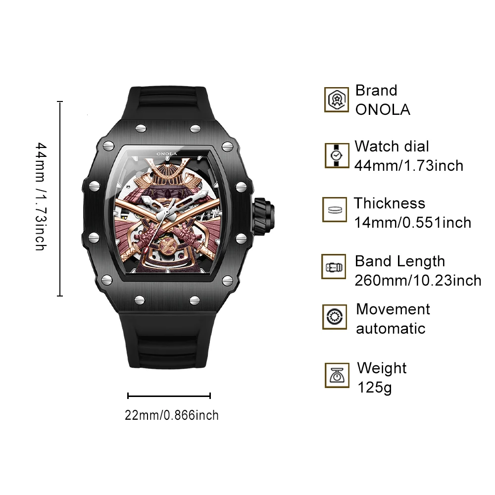 ONOLA Luxury Men Automatic Mechanical Watch Waterproof Watch Luminous Barrel Shape Military Sports Wristwatch Relogios Masculino