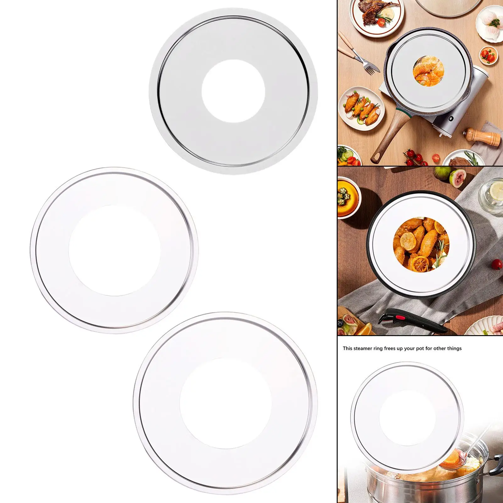 Anillo para cocinar al vapor sobre ollas (solo anillo para vaporera), adaptador de cocina de acero inoxidable para ollas de vapor de verduras, albóndigas, comida asiática para el hogar