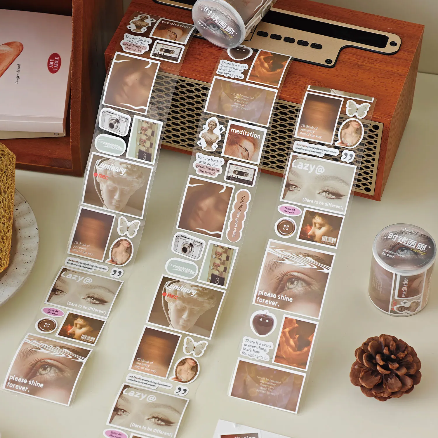 Ins 매거진 스타일 핸드북 테이프 Qiongzi Zhaoying 시리즈 자체 접착 다이 컷 테이프 복고풍 장식 재료 DIY 스티커