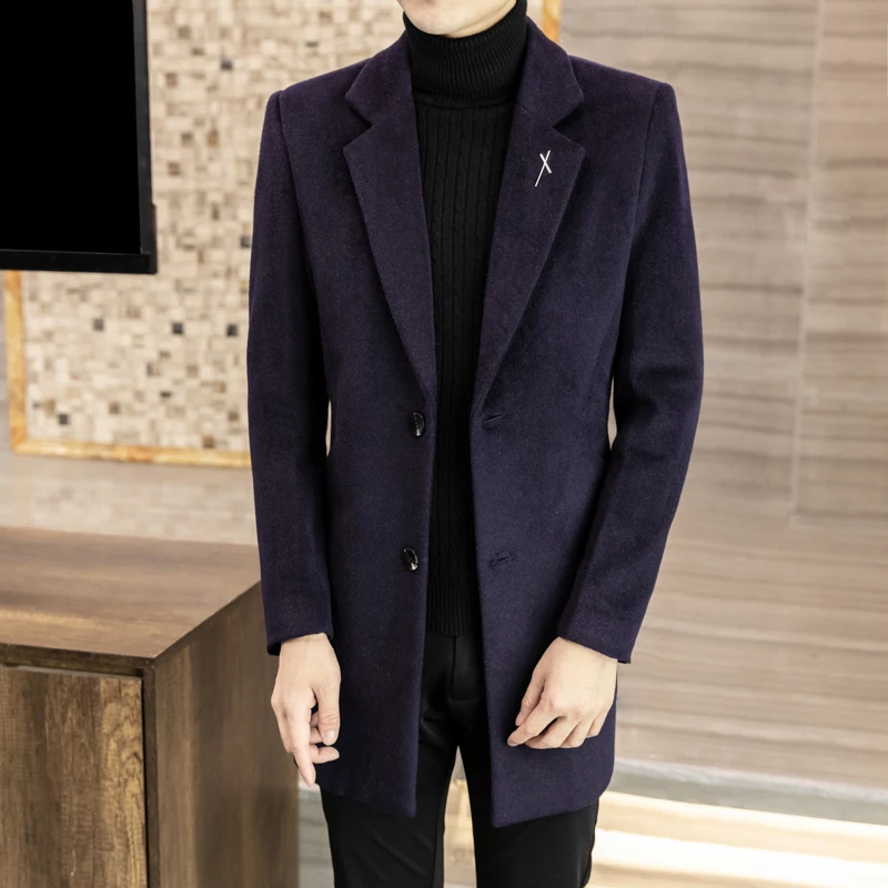 

Business Casual Men's Thicken Woolen Coats 2025 Winter Solid Color Warm Overcoat Outwear Slim Fit Windbreaker Jackets Clothing