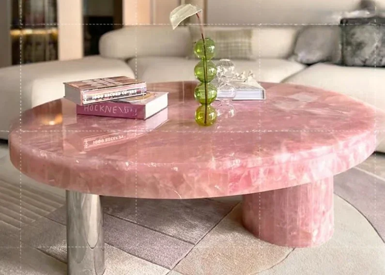 Table à Thé Italienne Ronde en Marbre Rose Naturel