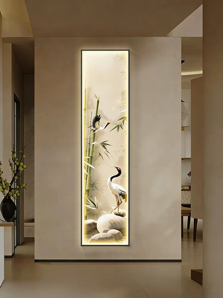 New Chinese Style Entrance Decoration Painting Clock Hanging Clock Living Room Hanging Painting Corridor Illuminated Wall Lamp