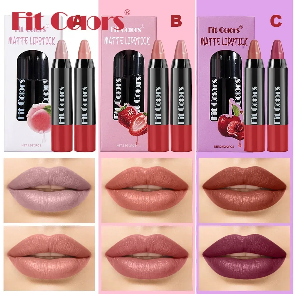 2 stuks Matte Lippenstift Set Zijdeachtige Dichte Textuur Langdurige Hold Make-up Gemakkelijk aan te brengen Make-up Nieuwe Hot Sales Lippenstift 5g