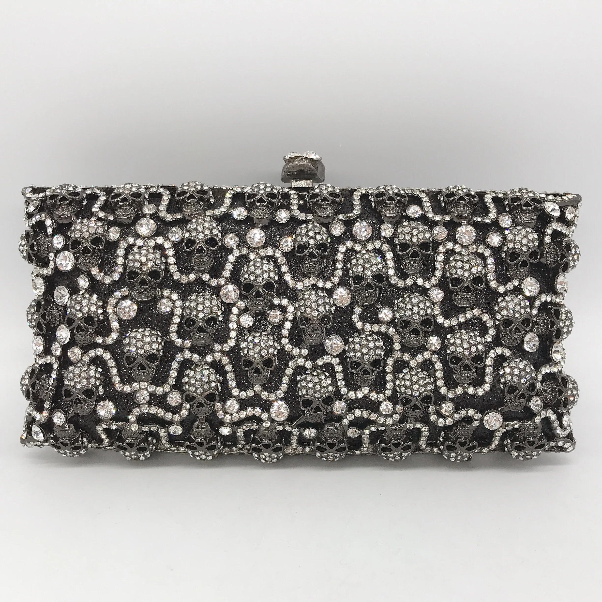 

Handmade Crystal Pressed Skull Clutch Metal Mini Bag