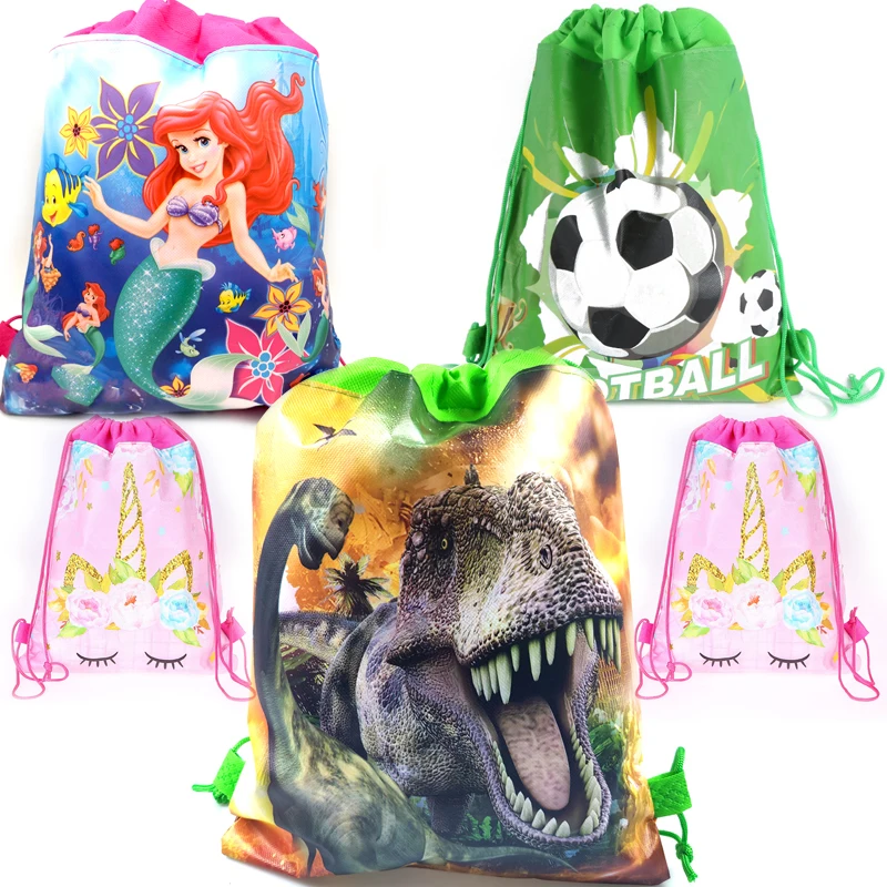 12pcs/lot Dinosaur Minnie Disney Jasmine Princess Frozen Backpack Birthday Party Decora Non-woven Fabrics Drawstring Gift Bag