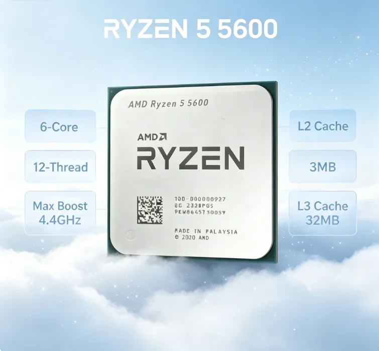 Loose Tray AMD Ryzen 5 5600 Zen3 Desktop CPU 6 Core 12 Thread 3.5GHz 65W AM4 Socket Processor For Home Game Office Without Box