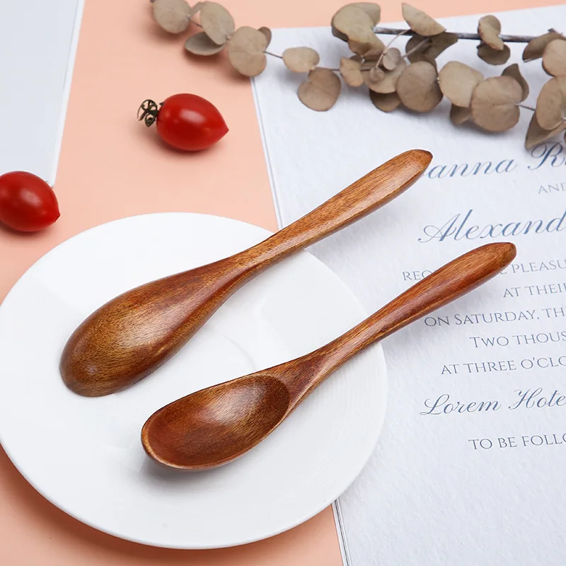 

Reusable Wooden Soup Spoon Kitchen Bar Supplies Wooden for Honey Drinking Coffee Brown Handle For Eating Mixing Stirring Cooking