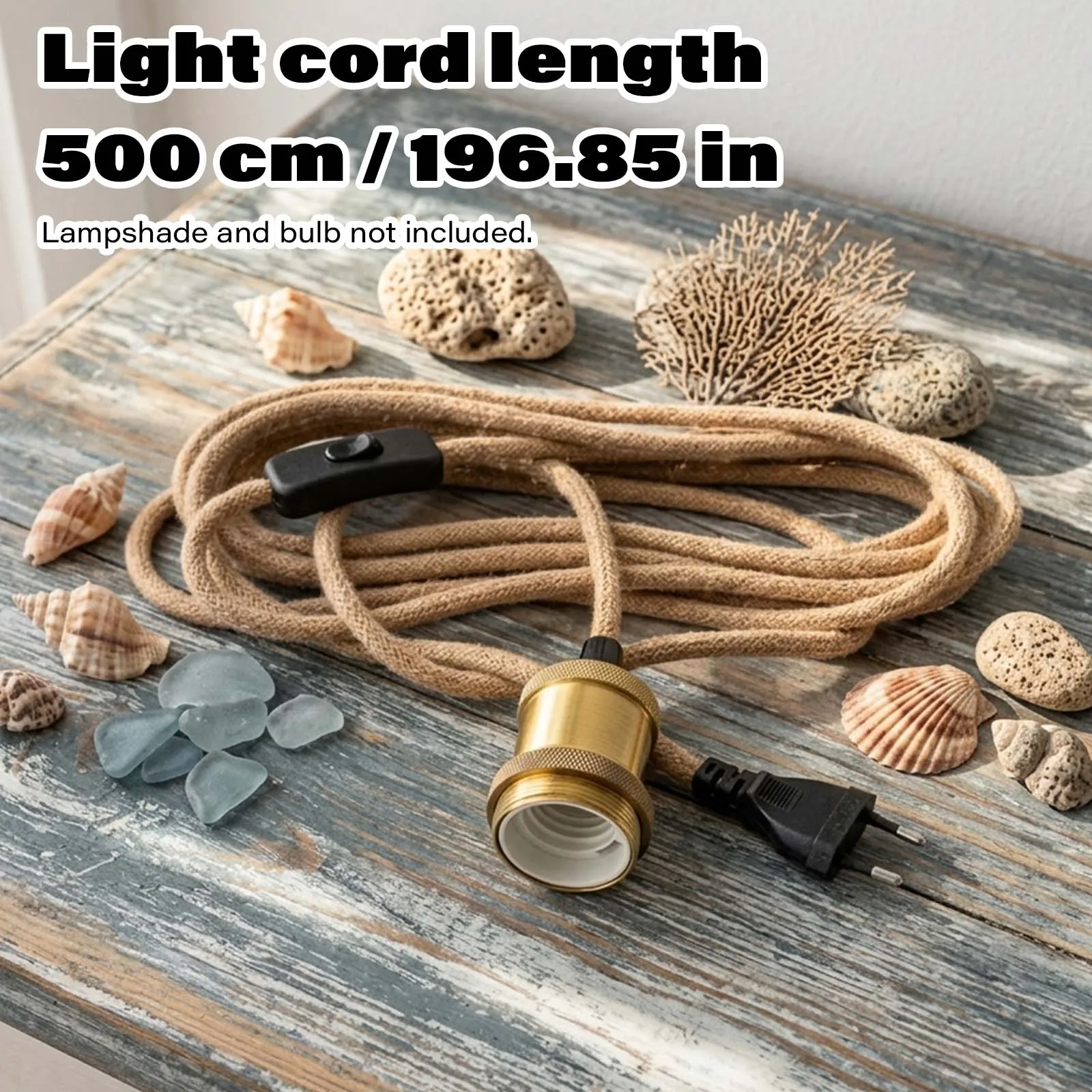 Hanging Lamp Cord Kit, Brass Socket, Braided Fabric Cable, Inline Switch, EU Plug, Vintage, Bedroom, Cafe