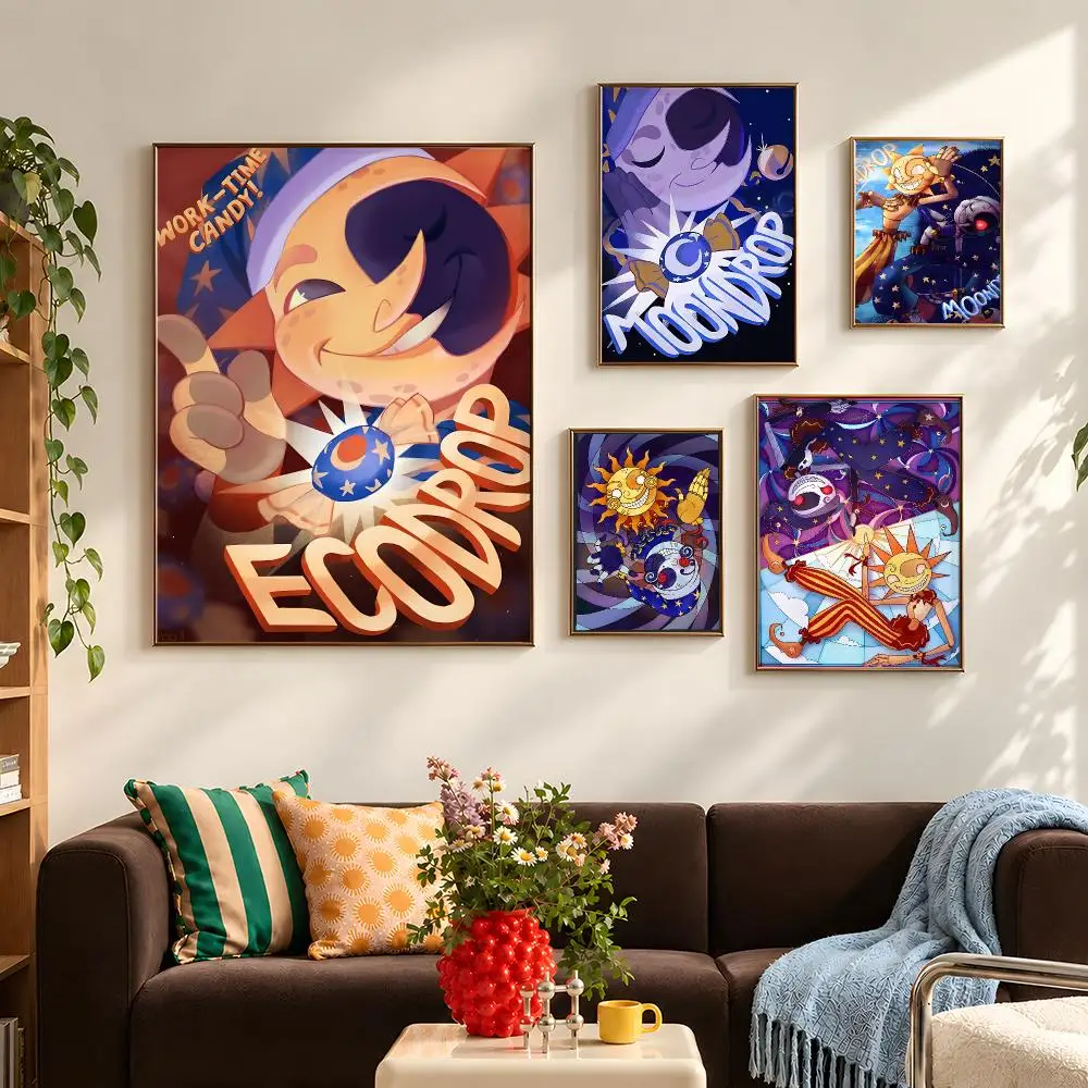 Game Sundrop Moondrop FNAF POP Poster Self Adhesive PP Wall Art HD Gaming Room Bedroom Living Room Decor Apartment Gift
