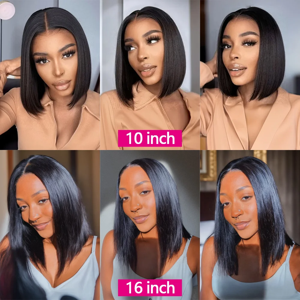 Leimlose Bob-Perücke, Lace-Front-Echthaar-Perücken für Frauen, 4 x 4 gerade, vorgezupfte Echthaar-Perücken, bereit zum Mitnehmen, kein Kleber, kein Gel-freier Teil – Detail 5