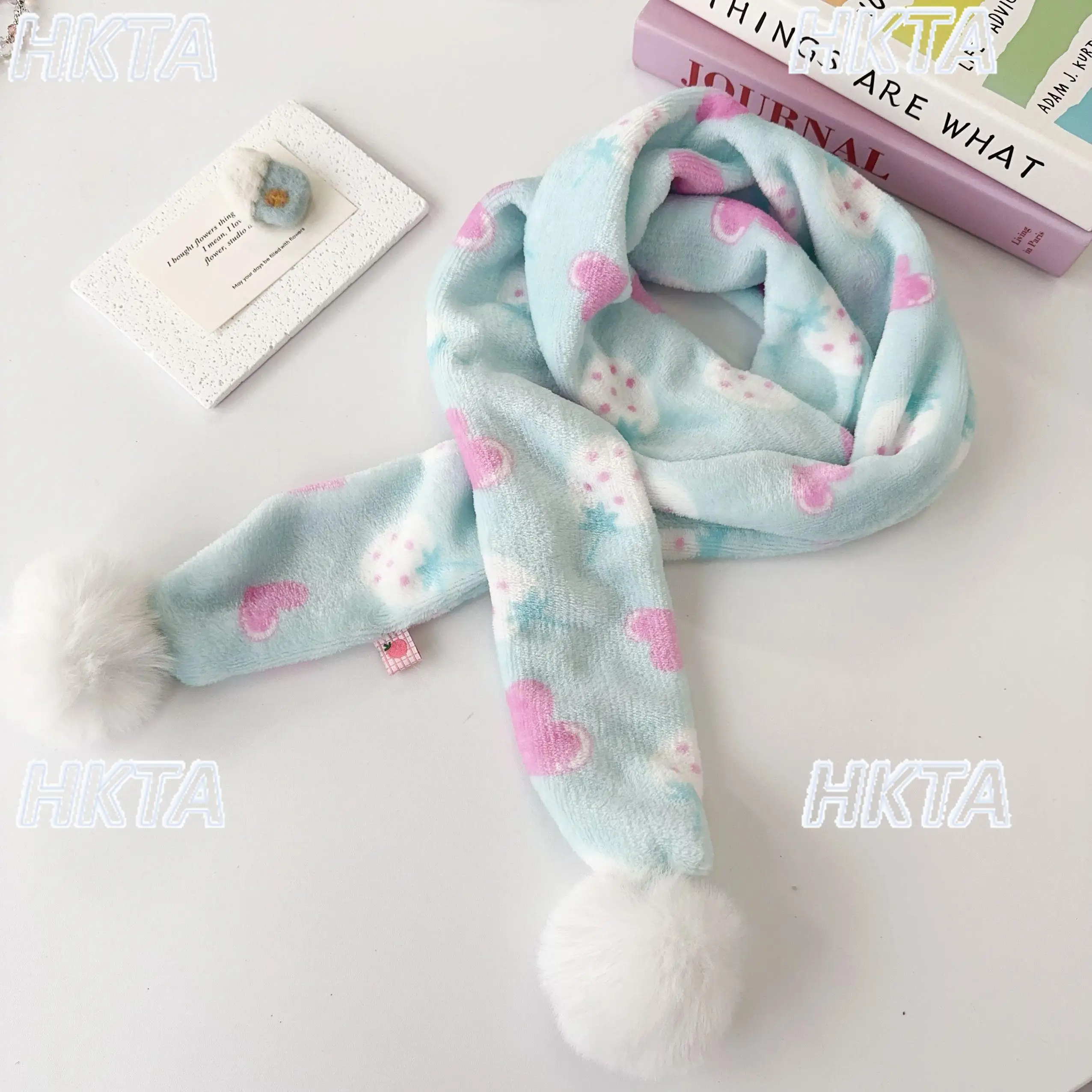 Y2K الحلو الخريف الشتاء جديد الفراولة الحب ندفة الثلج لطيف الكرتون وشاح دافئ شعر تنوعا الأوشحة الملابس والاكسسوارات النساء