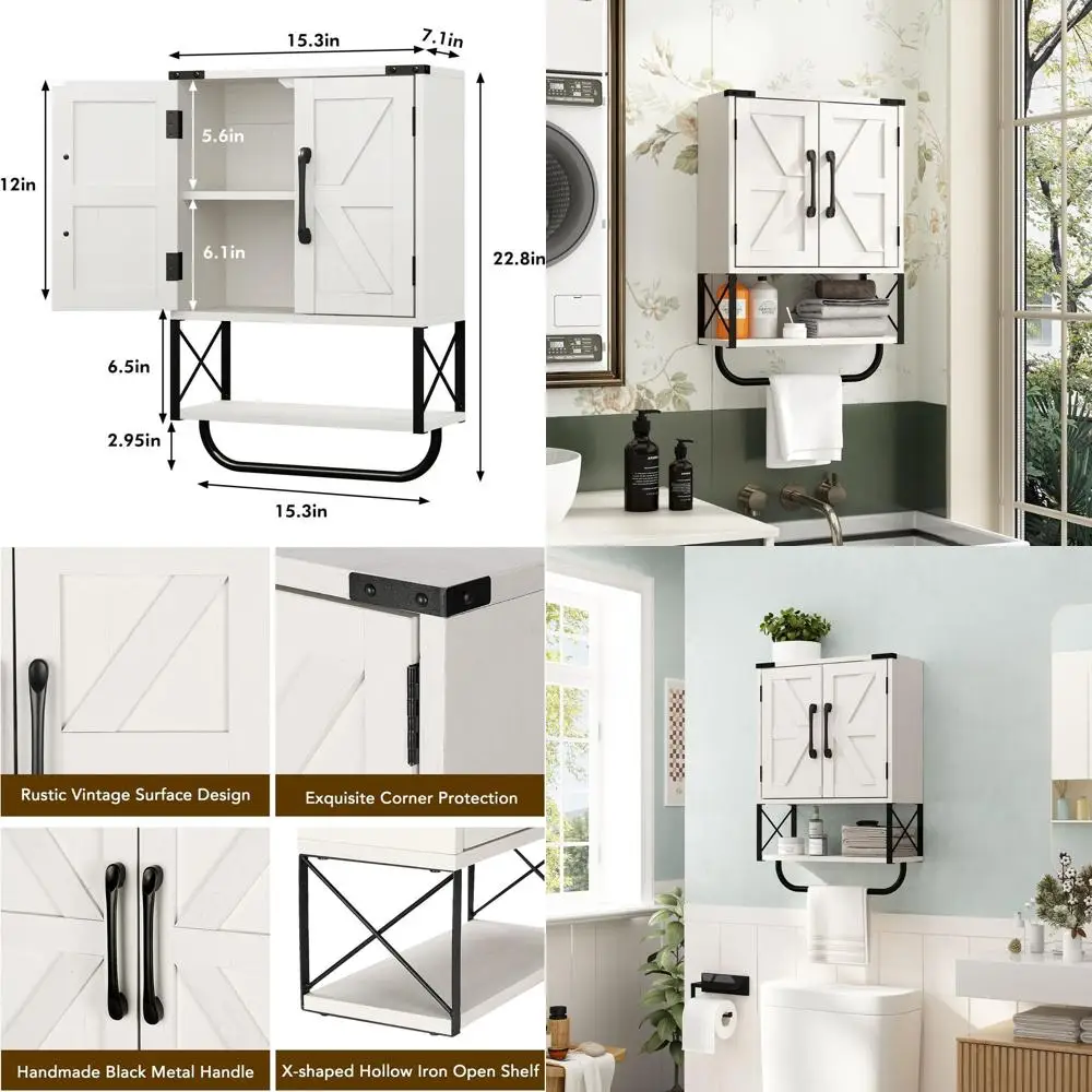 

Навесной шкаф-тумба в стиле рустик с регулируемой полкой и вешалкой для полотенец, 3-уровневое настенное хранилище для ванной и гостиной в винтажном стиле