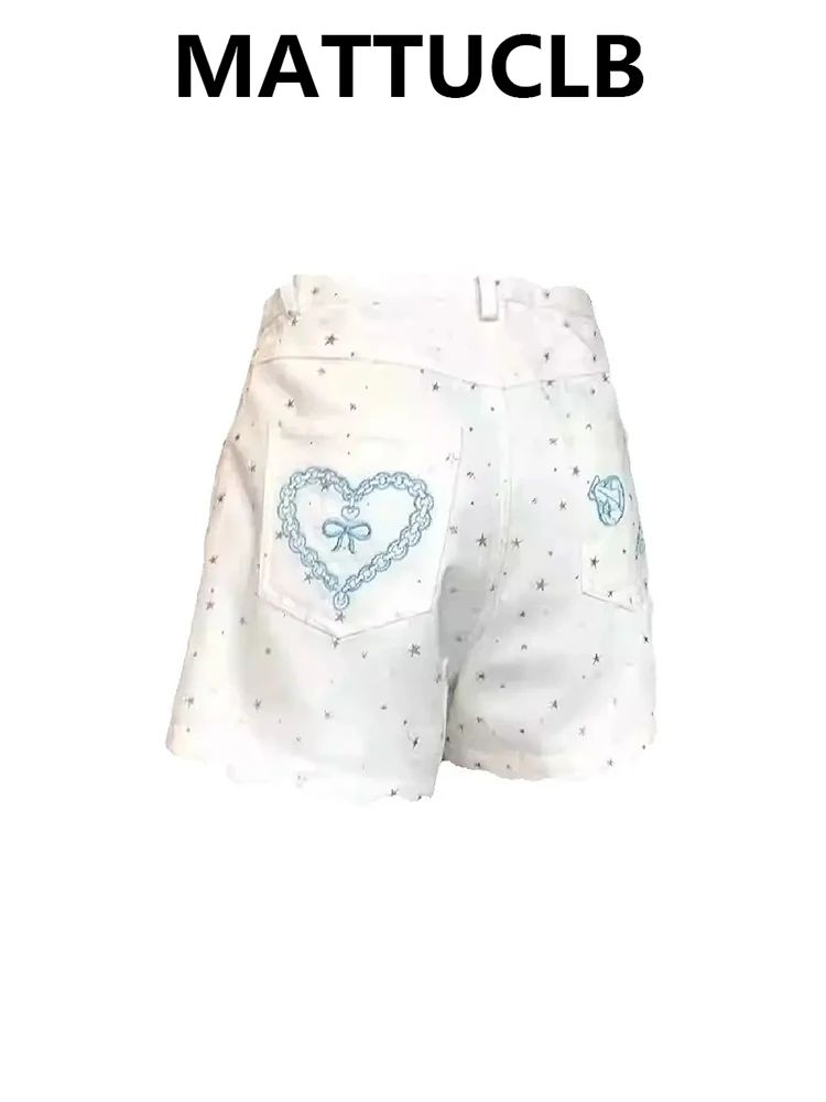 

Summer Women Korean Korean Jeans Shorts Embroidery Cute Core Kpop Abi Japanese Y2K 2000s Denim Hot Pants Tide High Street New