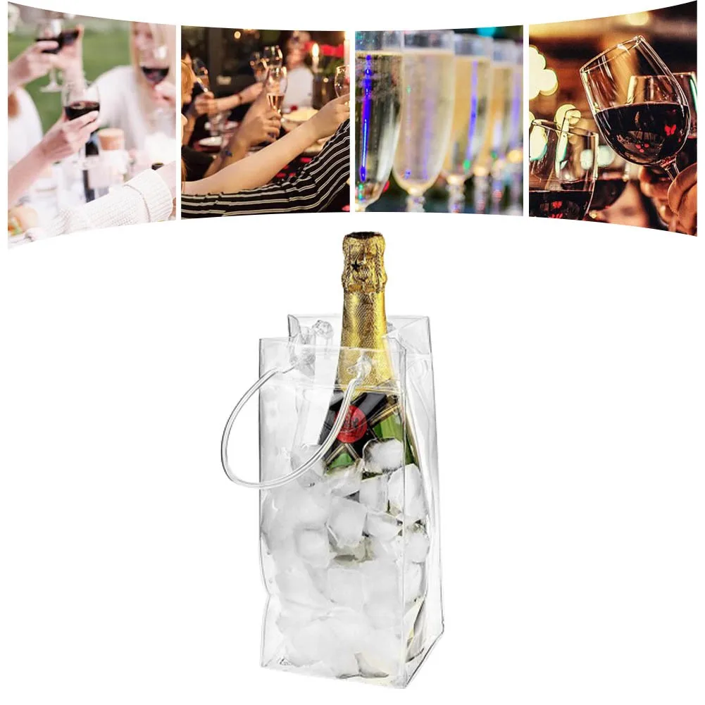 28*20*10cm Ice Bag Wine Champagne Bucket Cooler Transparent PVC Foldable Drink Bottle Chiller For Barware Kitchen