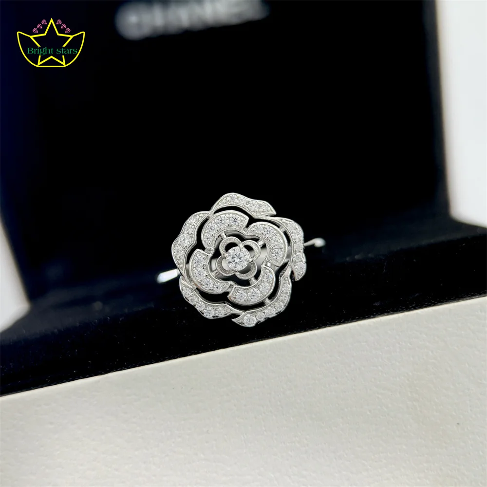 

Яркие звезды, кольцо из стерлингового серебра 925 пробы с камелией, легкие роскошные цветочные модные кольца, ювелирные изделия для рук