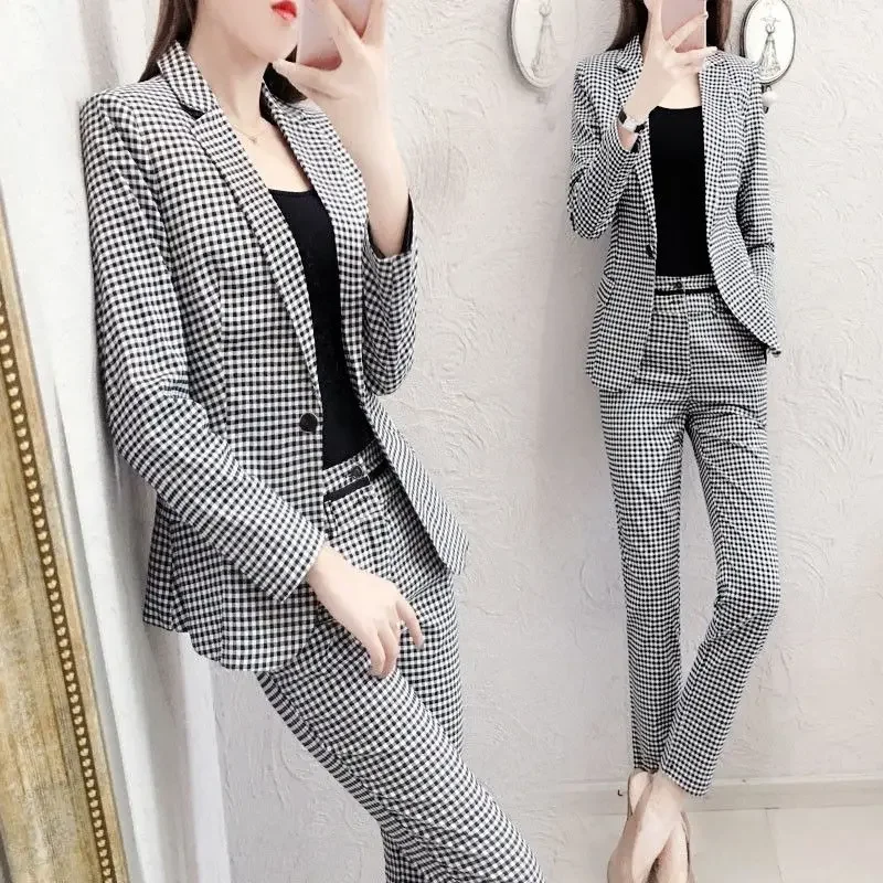 Women's 2 Pant Set Black Baggy Two Pieces Sets Pants for Woman Plaid Outfits Blazer and Trousers Suits Korea Stylish Groups of D