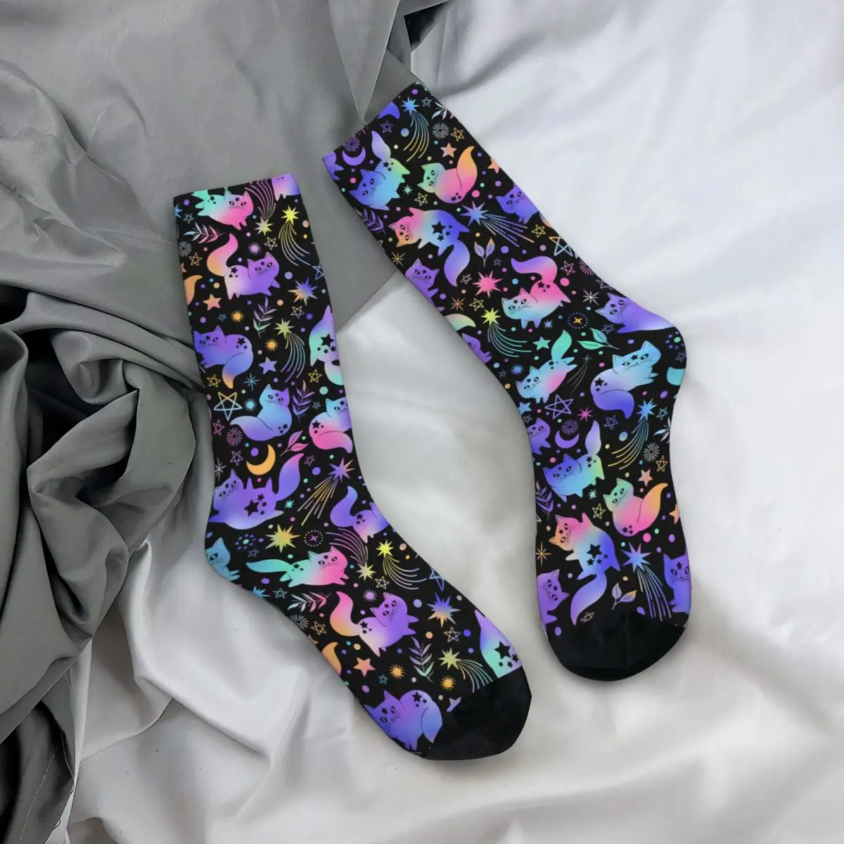 Regenbogen Sternen katzen im Weltraum Herren socken Vintage Harajuku Street Style Neuheit nahtlose Crew Socke