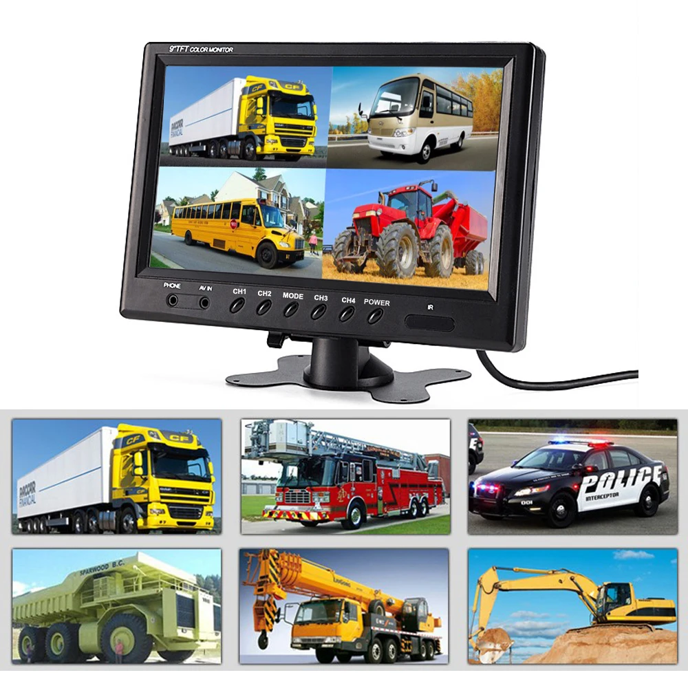 LeeKooLuu 9 Inch TFT LCD Car Monitor 4 Split Screen Headrest Rearview Monitor with RCA Connectors 6 Mode Display Remote Control