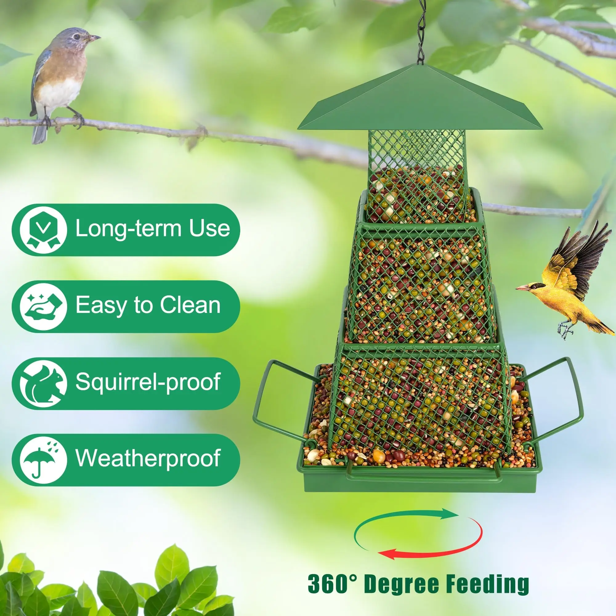 Bird Feeder for Outdoor, Squirrel Proof Metal Wild Bird Feeder Decoration for Hanging Outside Garden Yard 2