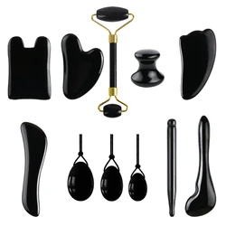 1Pcs Obsidian Jade Roller Gua Sha Natural Jade Scraper Black Gouache Guasha Yoni Egg Massagers For Face Lift Spa Anti-Aging Tool