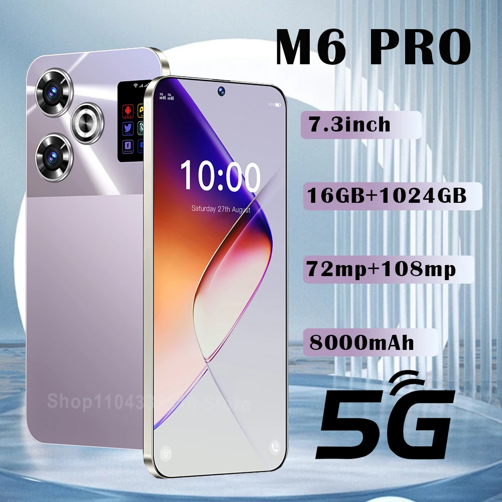 Original Pova M6 Pro Smartphone 5G 7.3inch Android 14 Snapdragon 8 Gen3 Dual SIM Phone 8000mAh Unlocking Mobile Phone