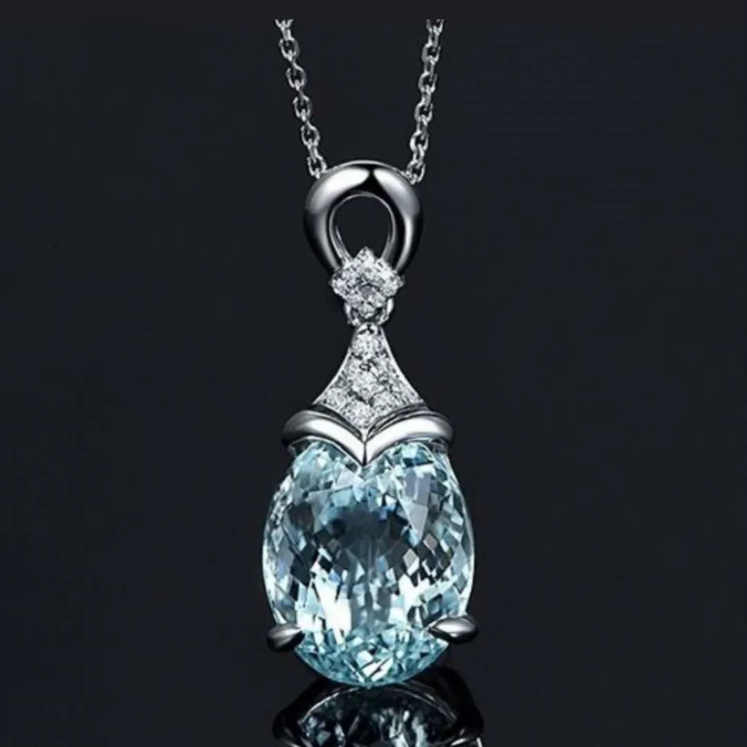 Classic Ladies Water Drop Crystal Pendant Necklace Full Diamond Ice Crystal Zircon Women\'s Party Wedding Jewelry Silver Diamond