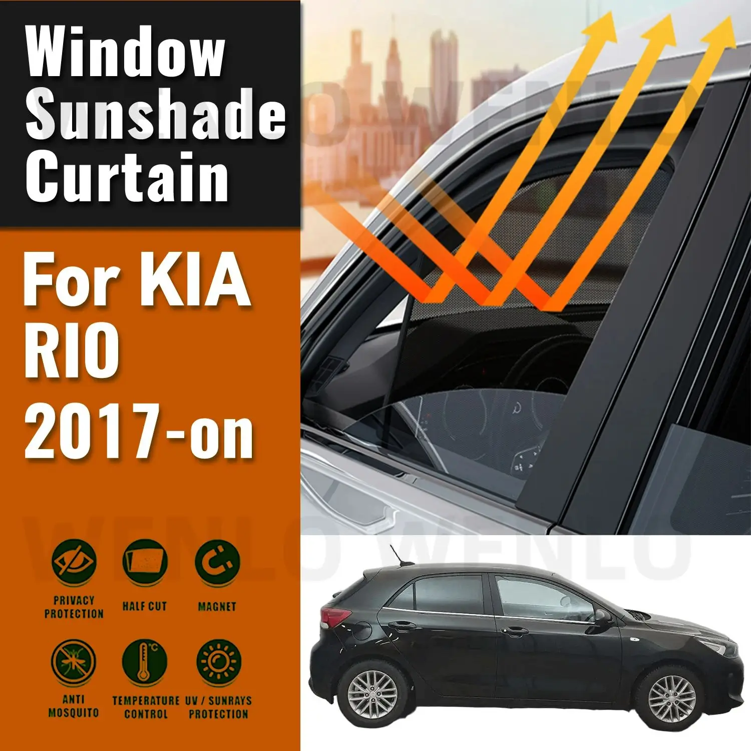 For Kia RIO 2017-2020 2021 2022 2023 2024 Magnetic Car Sunshade Shield Front Windshield Curtain Rear Side Baby Window Sun Shade