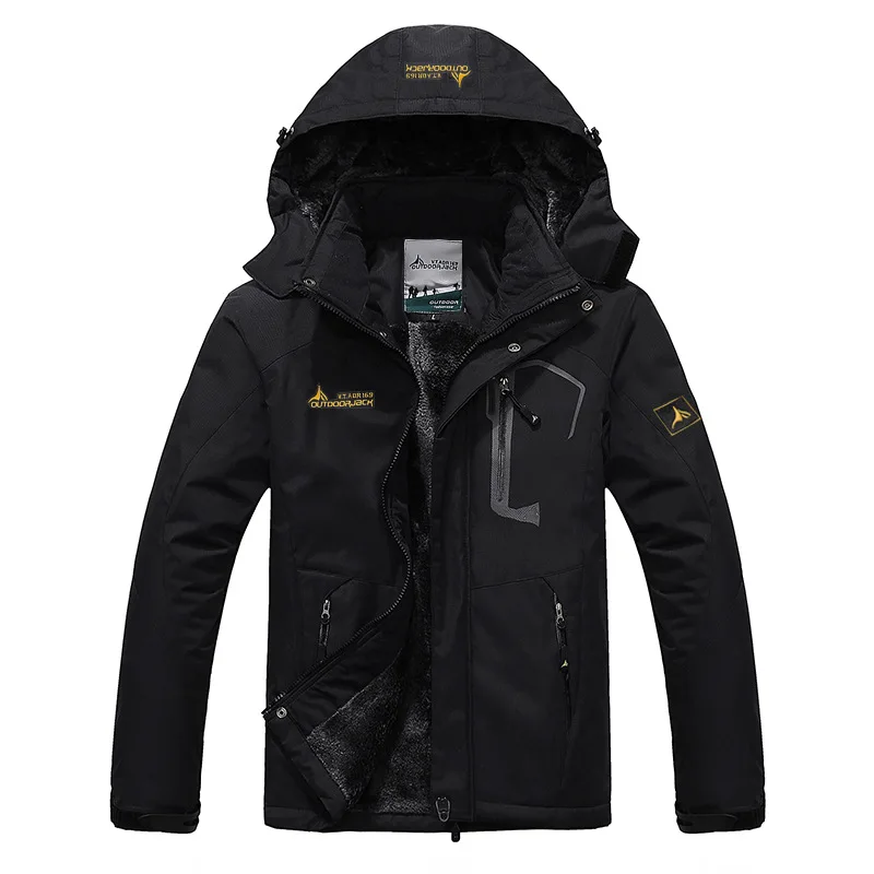 Parka de forro polar de felpa para hombre, chaqueta gruesa y cálida de terciopelo, abrigo de piel negra con capucha, Anorak impermeable, invierno, Otoño, 6XL