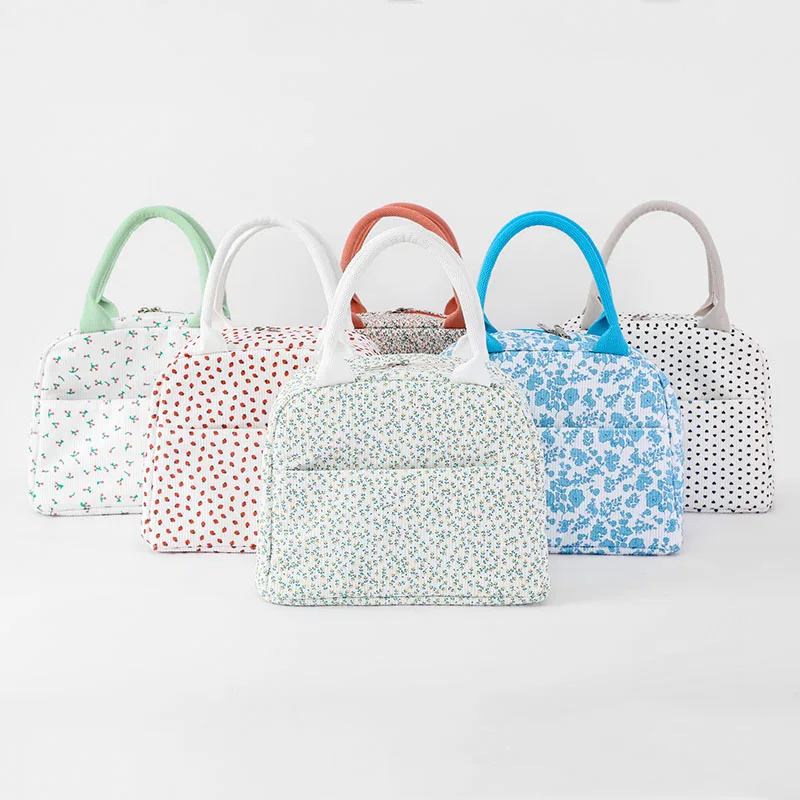 Fashionable Thickened Printed Cotton Handbag Large Capacity Tote Mommy Bag Lunch Box Storage Pouch Commuter Handheld Bag