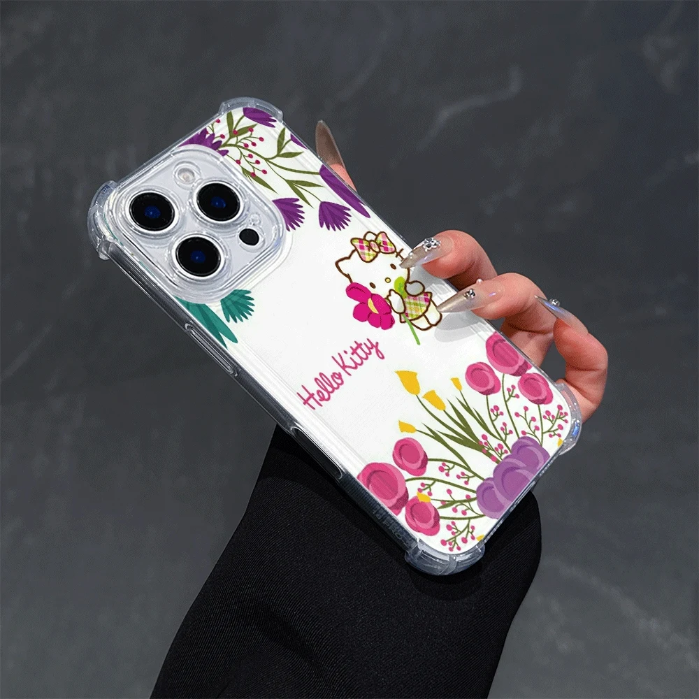 Przezroczyste etui na telefon Sanrio do iPhone 15 Pro Max, iPhone 16/15/14/13/12/11/x/xs/xs Max, miękkie etui na telefon dla kobiet, Hellokitty Fashion