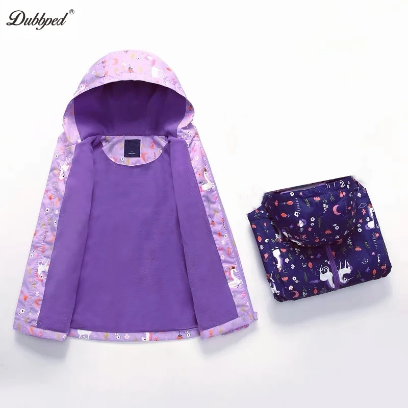 Dubbped Kids Girls Unicorn Purple Rain Jacket Waterproof Coat Lightweight Hooded Warm Lined Raincoats Windbreakers 3-12Y