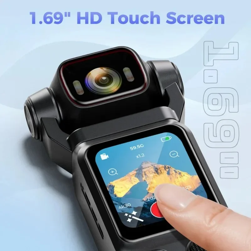 4K Pocket Action Camera Touch Screen WIFI Outdoor DV 180° Rotatable  Anti-shake Bodycam Portable Small Video Recorder Vlog Cam