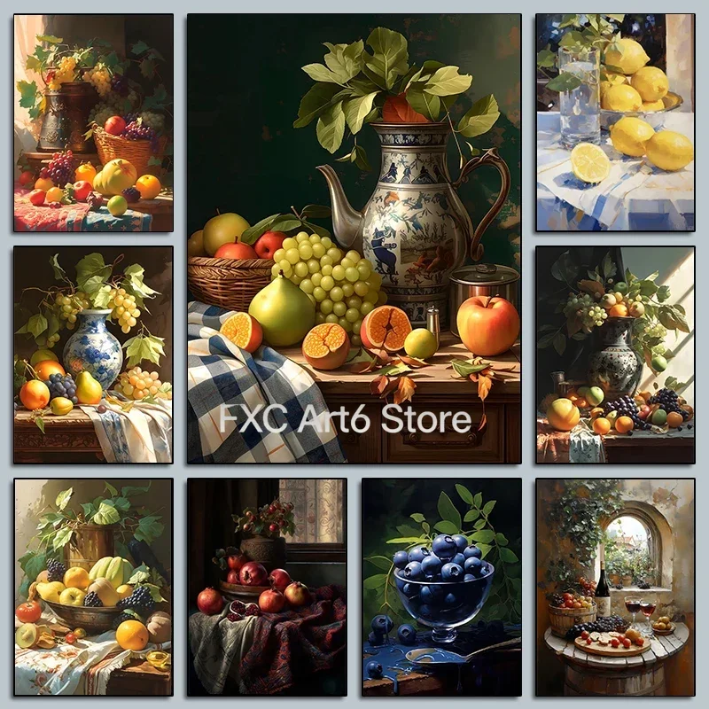 1 Pieza de Pintura en Lienzo sin Marco, Pósteres Vintage de Frutas de Cocina, Impresiones de Comida Saludable para Cocina Campestre, Pintura en Lienzo